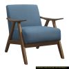 Modern Home Furniture Blue Fabric Upholstered 1pc Accent Chair Cushion Back and Seat Walnut Finish Solid Rubber Wood Furniture - as Pic