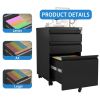 3 Drawer Mobile File Cabinet with Lock,Metal Filing Cabinets for Home Office Organizer Letters/Legal/A4,Fully Assembled,Black - as Pic